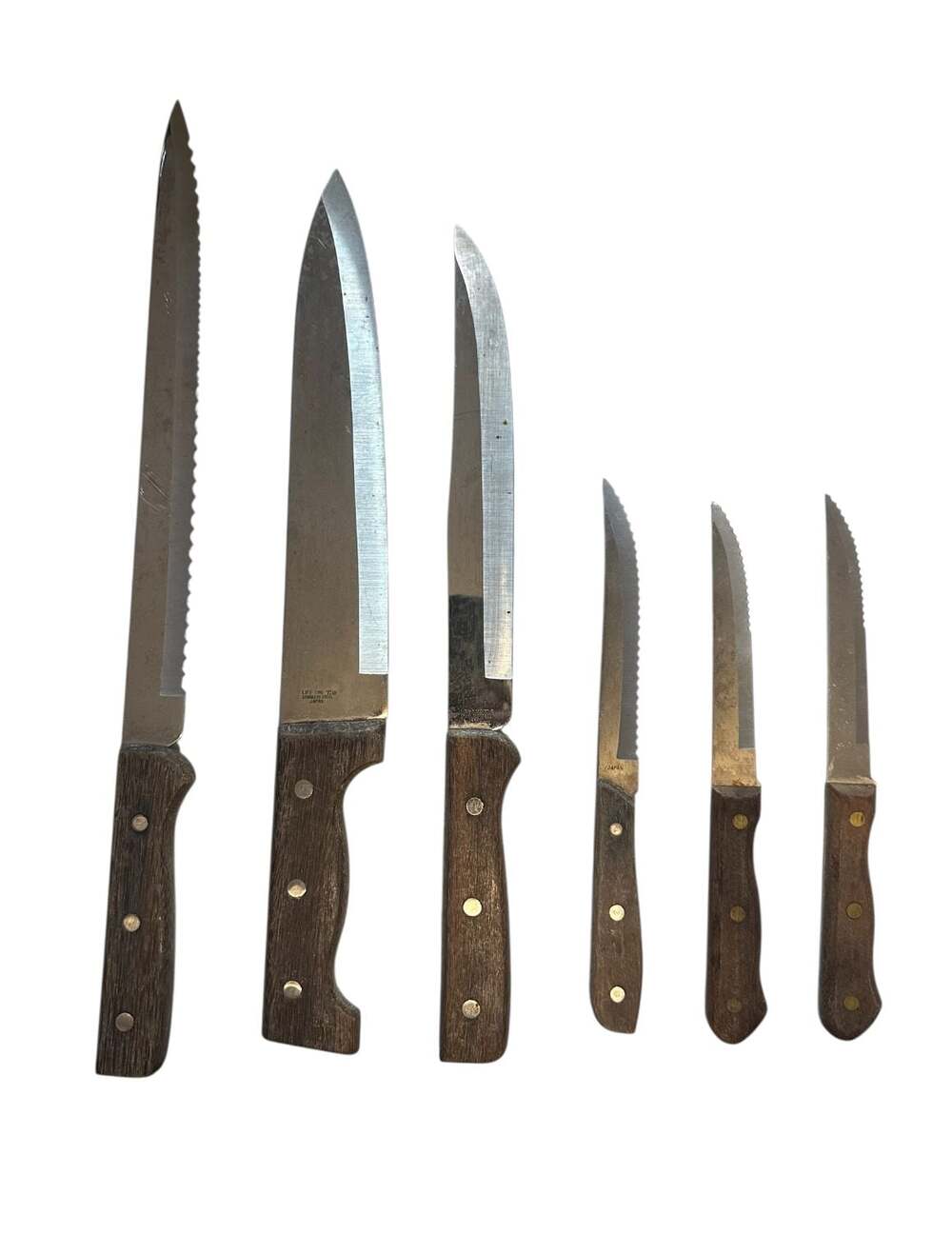 Mixed Lot of 6 Vintage Kitchen and Steak Knives with Wood Handles